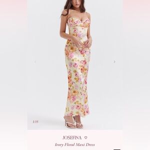 House of CB Josefina Floral Satin Maxi Dress - Ivory and Pink